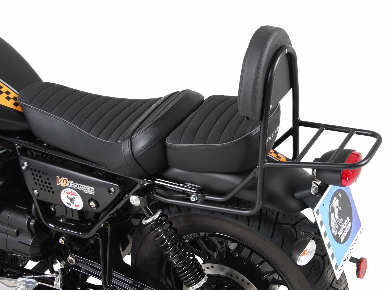 Sissybar mit Gepäckträger schwarz für Moto Guzzi V 9 Bobber (lange Sitzbank)(2017-)