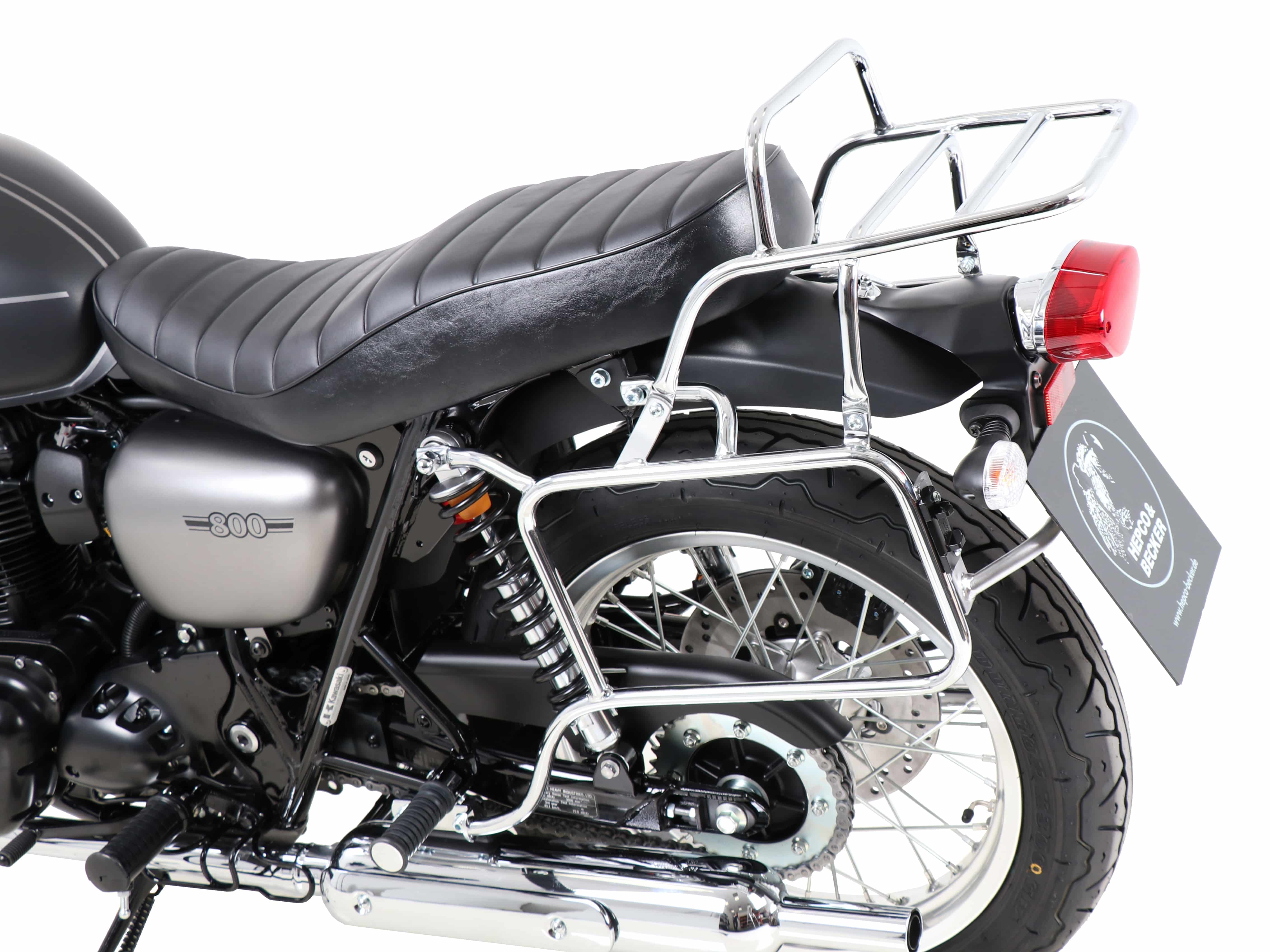Complete carrier set (side- and topcase carrier) chrome for KAWASAKI W 800 Street / Cafe / Standard (2019-)