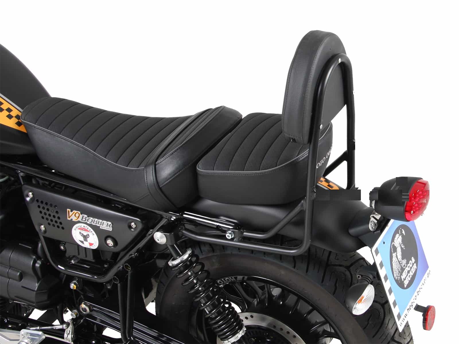 Sissybar ohne Gepäckträger schwarz für Moto Guzzi V 9 Roamer (lange Sitzbank)(2017-)