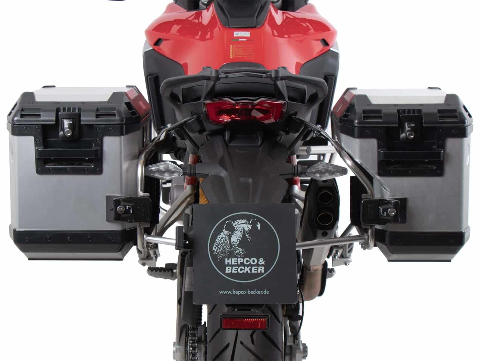 Kofferträgerset Cutout Edelstahl inkl. Xplorer Cutout silber Kofferset für Ducati Multistrada V4/S/S Sport/Pikes Peak (2021-)/Rally(2023-)