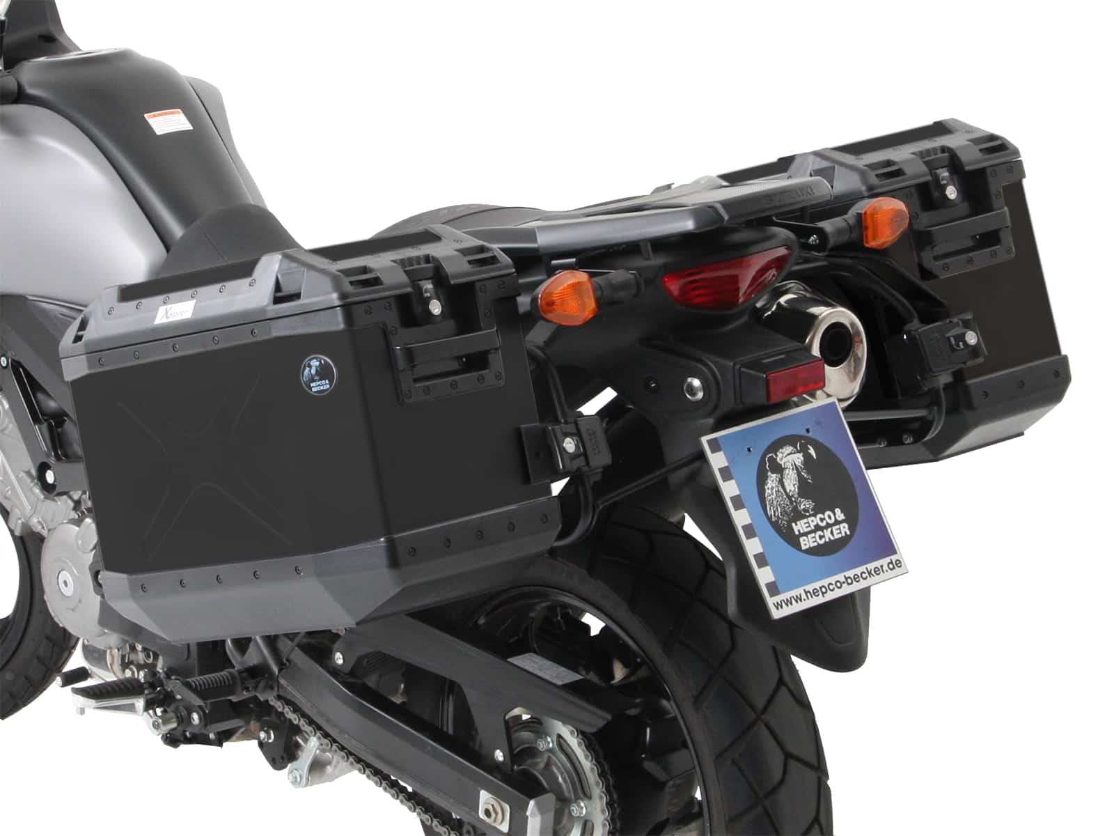 Kofferträgerset Cutout Edelstahlträger inkl. Xplorer schwarz Kofferset für Suzuki V-Strom 650 L2/ XT ABS (2012-2016)