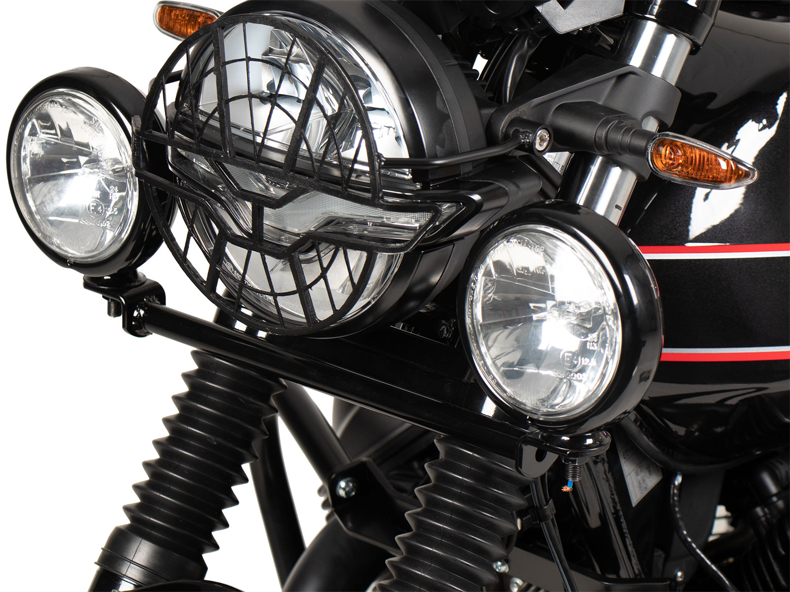 Twinlight Zusatzscheinwerfer (Fernlicht) inkl. Halter und Kabel schwarz für Moto Guzzi V7 Stone Special edition (850ccm) (2022-)