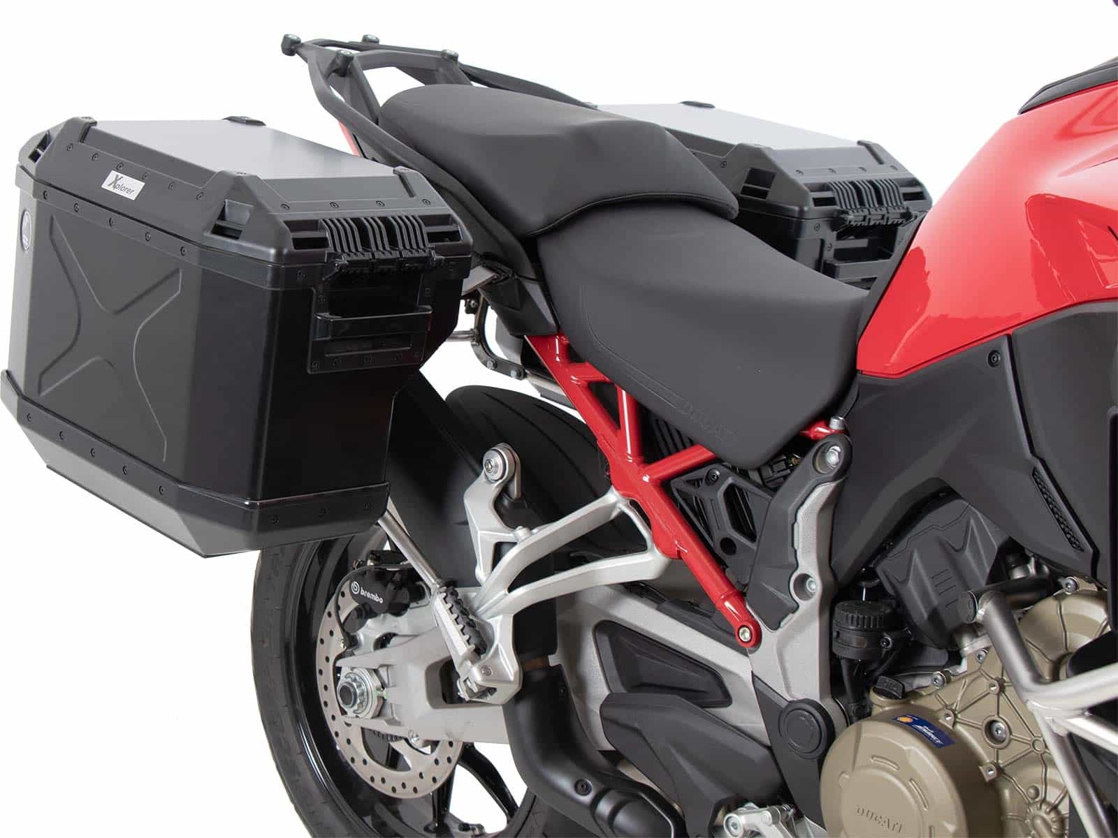 Kofferträgerset Cutout Edelstahl inkl. Xplorer Cutout schwarz Kofferset für Ducati Multistrada V4 / S / S Sport (2021-)