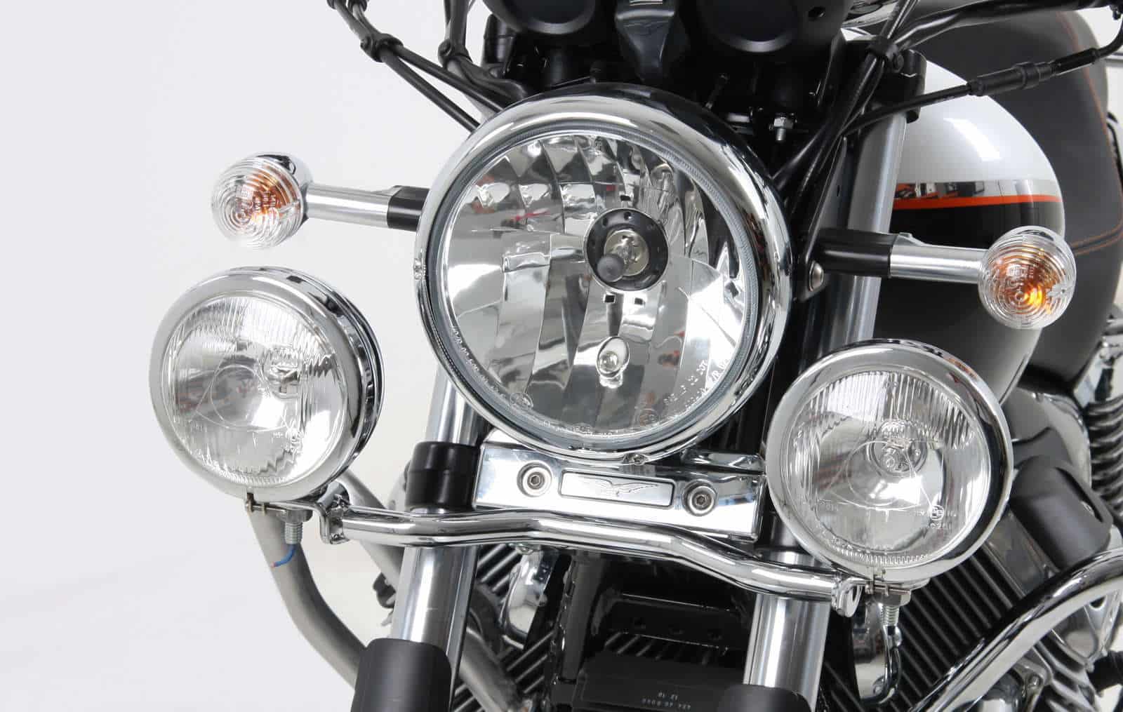 Twinlight Zusatzscheinwerferset (Fernlicht) inkl. Halter und Kabel chrom für Moto Guzzi Nevada 750 Anniversario (2010-2011)