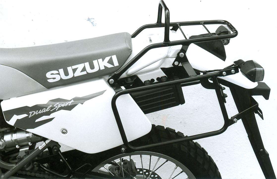 Komplettträgerset (Seitenkofferträger und Rohrgepäckbrücke Topcaseträger) schwarz für Suzuki DR 350 S/SH (1990-) (Bitte genaues Baujahr angeben)