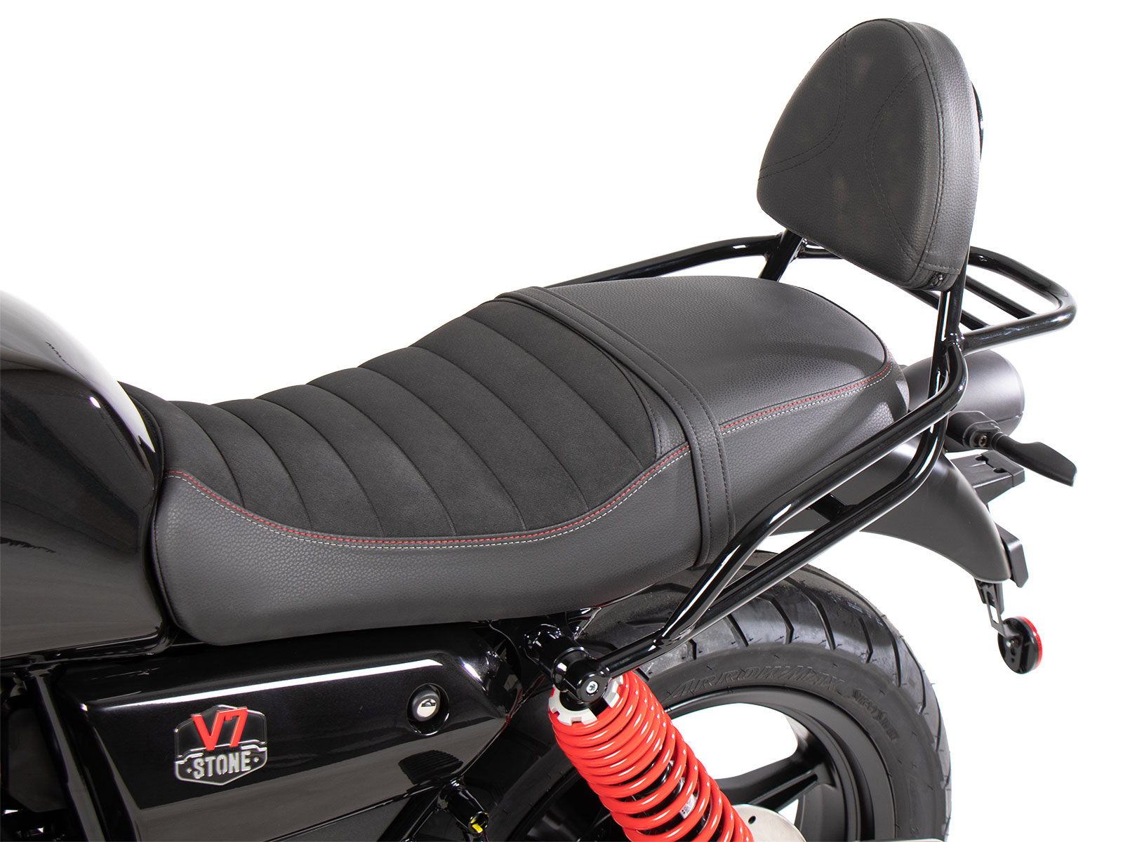 Sissybar mit Gepäckträger schwarz für Moto Guzzi V7 Stone Special edition (850ccm) (2022-)
