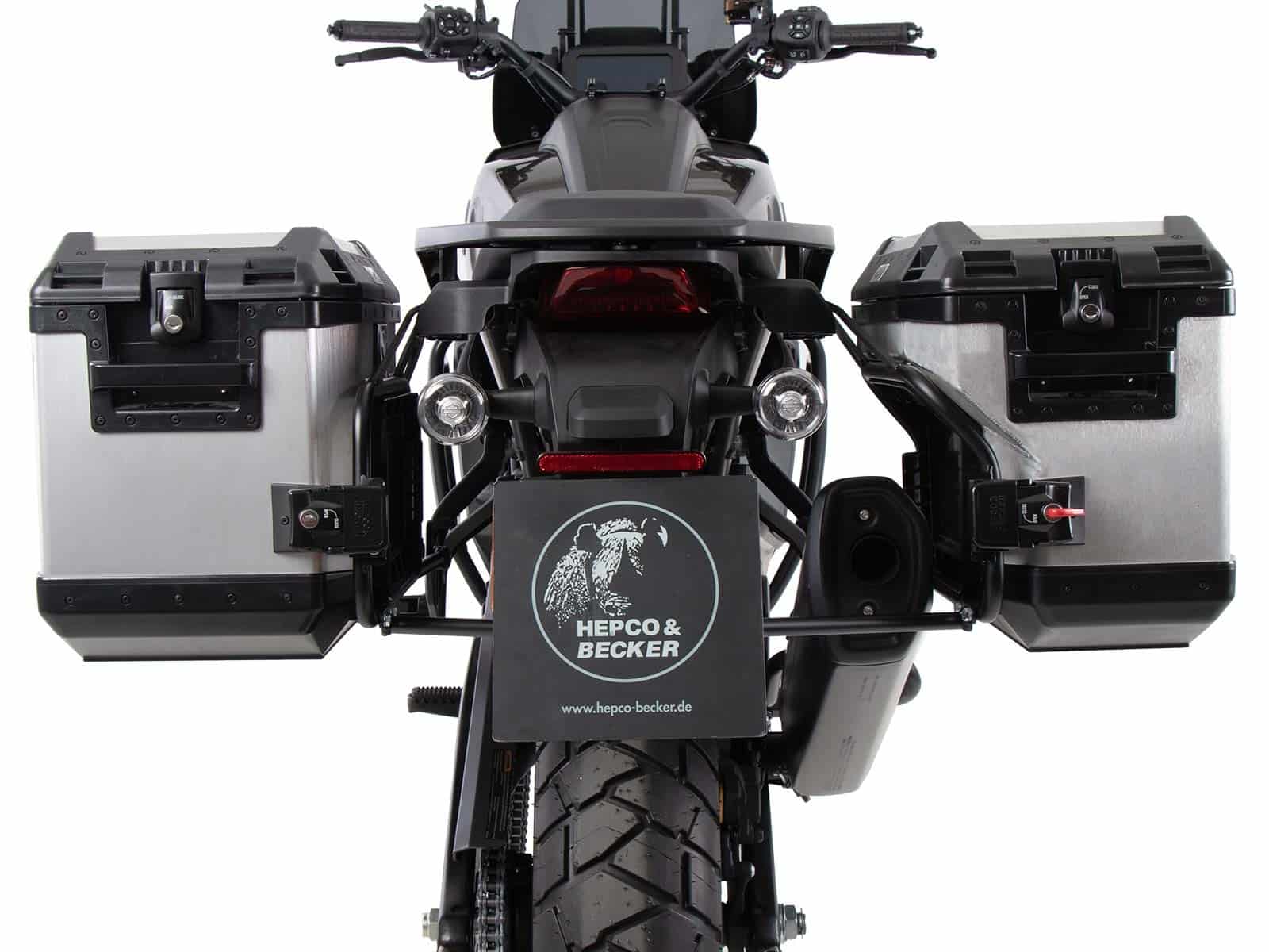 Kofferträgerset Cutout schwarz inkl. Xplorer Cutout silber Kofferset für Harley Davidson Pan America (2021-)